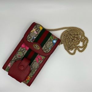 Gucci GG Supreme Monogram Flora Ophidia Phone Case Crossbody in Red